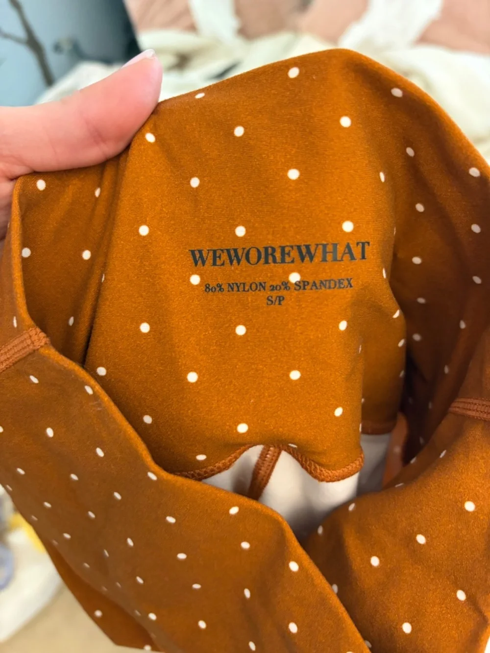 WeWoreWhat Brown Orange Polka Dot High Waisted Leggings Size S/P (Runs small XS) - Picture 4 of 5